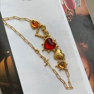 Gold and Red Heart Charm Necklace
